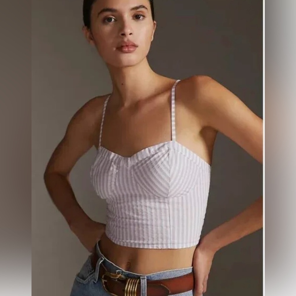 Anthropologie Purple/ lilac & White Striped Bustier Top